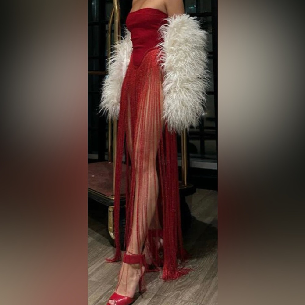 Red - Tassel Bandage Strapless Jumpsuit Party Dress